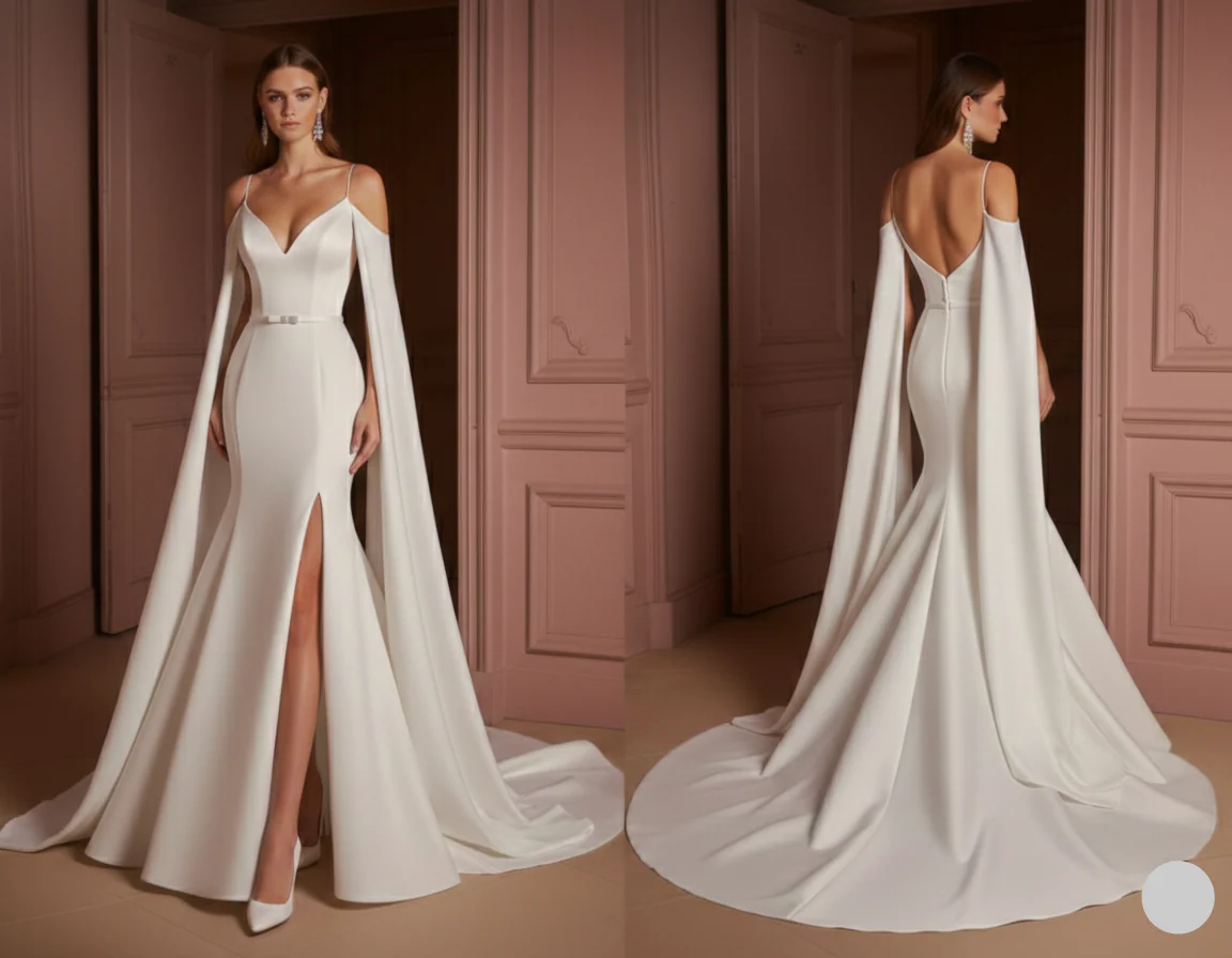 Split Sleeve Wedding Dress Modern Long Unique Design Gown