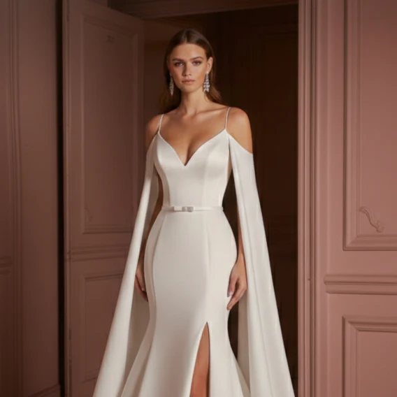 Split Sleeve Wedding Dress Modern Long Unique Design Gown - Image 4