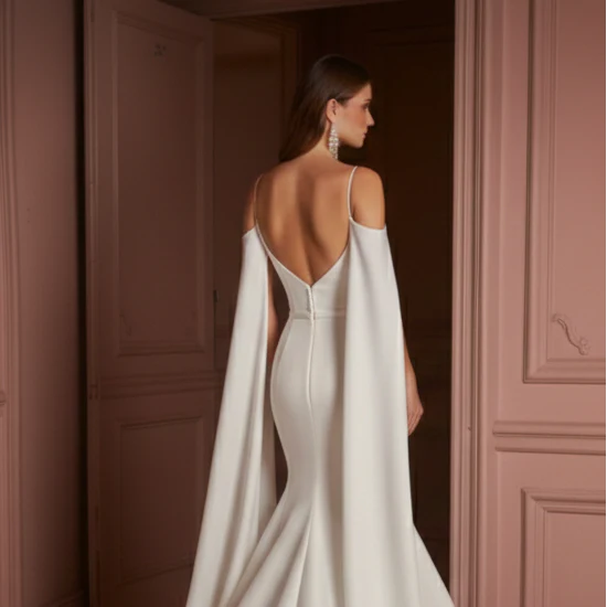 Split Sleeve Wedding Dress Modern Long Unique Design Gown - Image 5