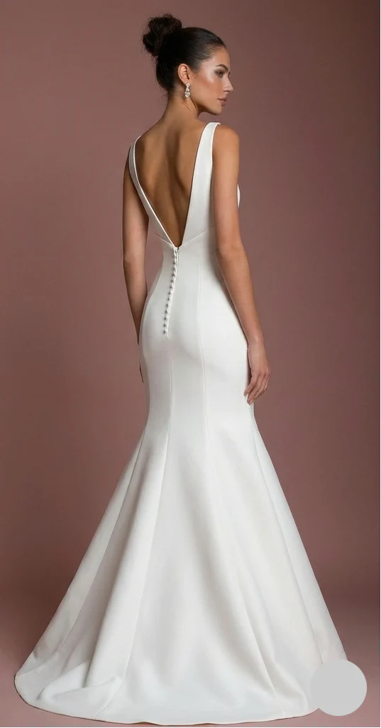 Elegant Mermaid Wedding Dress Short V-Neck Backless Satin Bridal - Image 3
