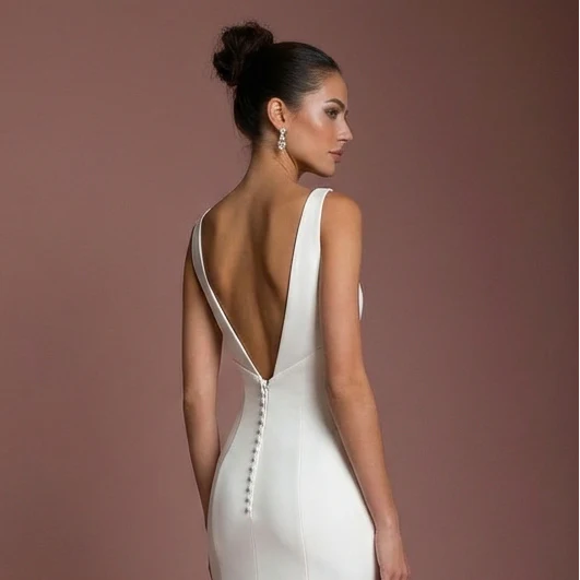 Elegant Mermaid Wedding Dress Short V-Neck Backless Satin Bridal - Image 5