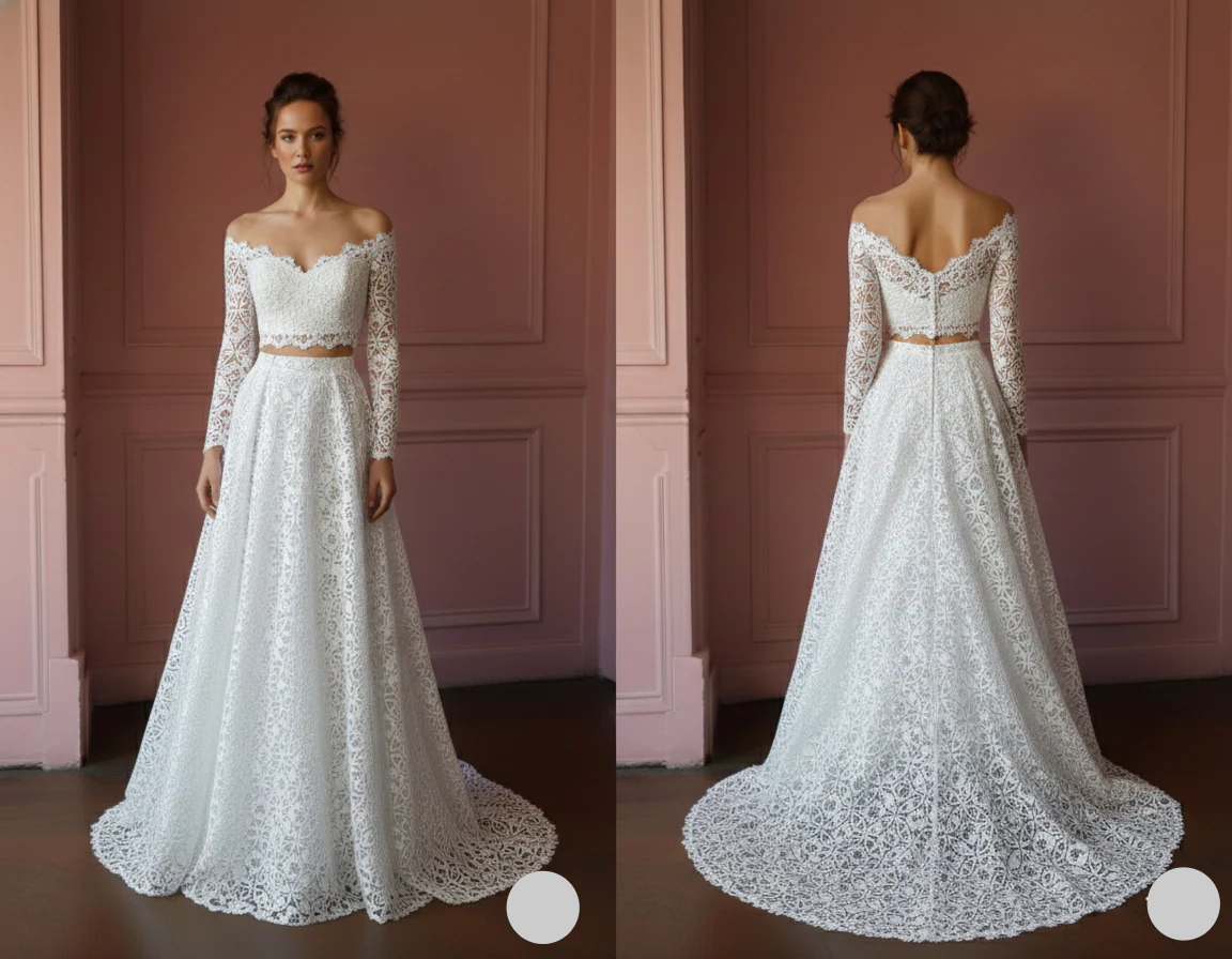 Two Piece Wedding Dress Crop Top Long Lace Skirt Bohemian