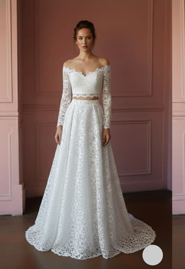 Two Piece Wedding Dress Crop Top Long Lace Skirt Bohemian - Image 2
