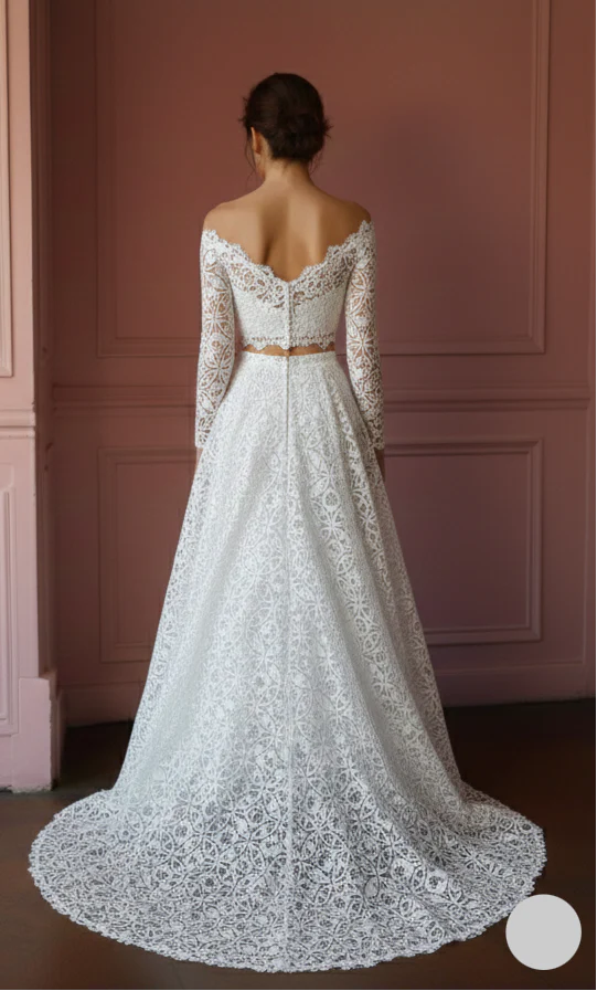 Two Piece Wedding Dress Crop Top Long Lace Skirt Bohemian - Image 3
