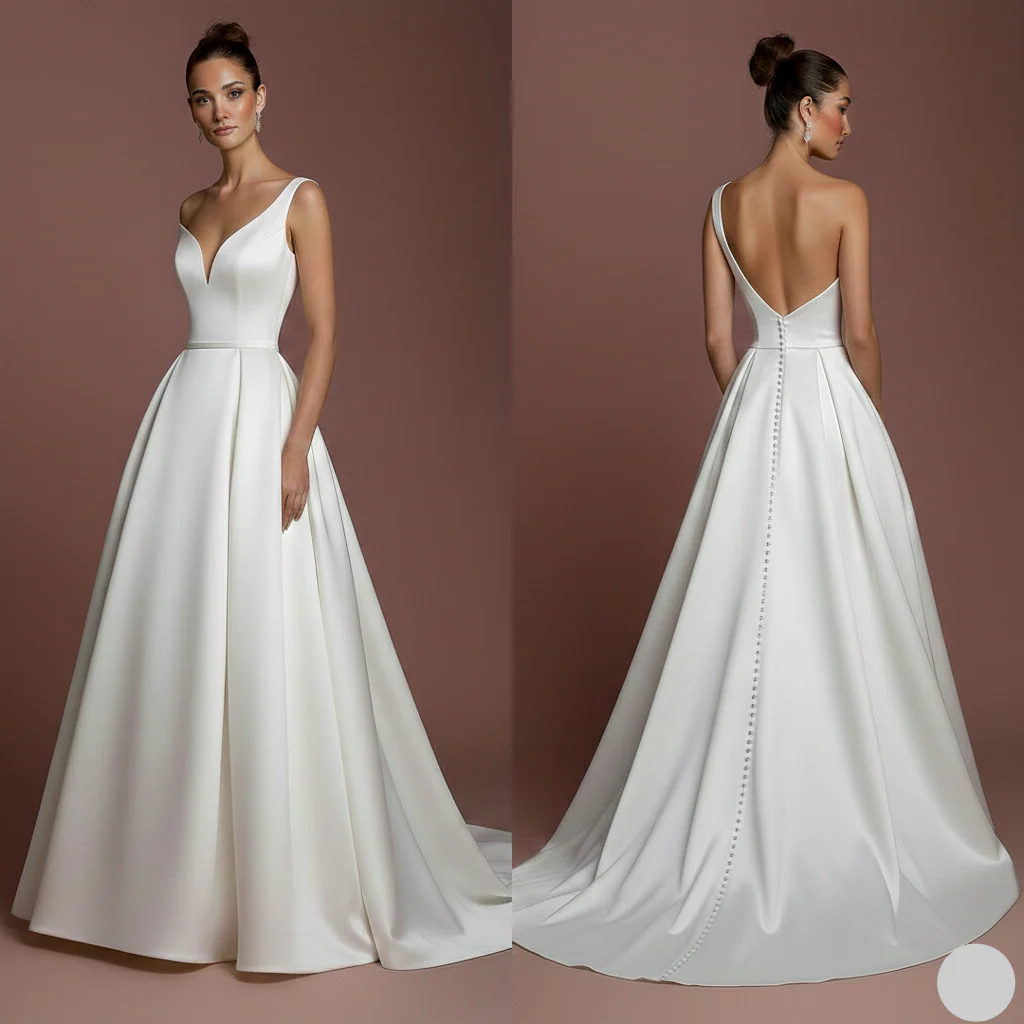 One Shoulder Wedding Dress Grecian Long Satin Bridal Gown