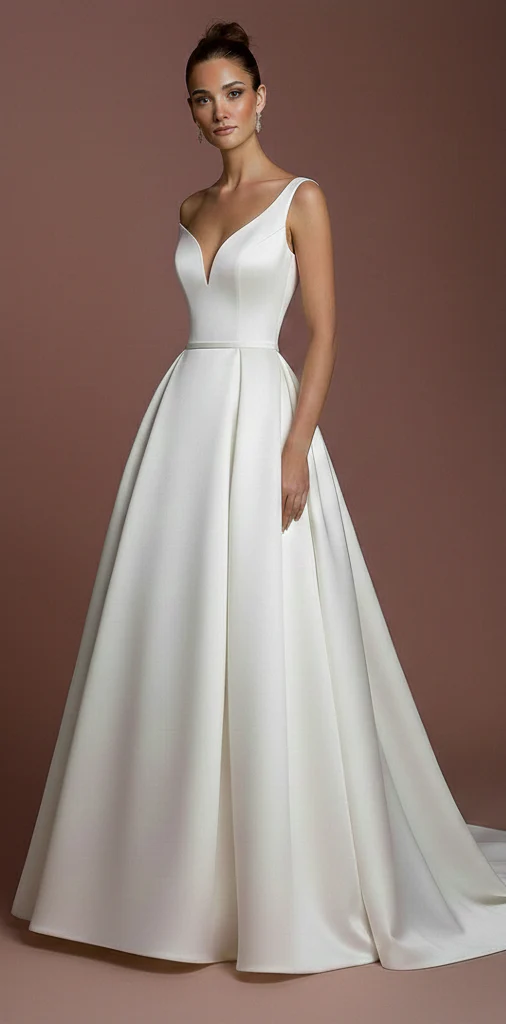 One Shoulder Wedding Dress Grecian Long Satin Bridal Gown - Image 2