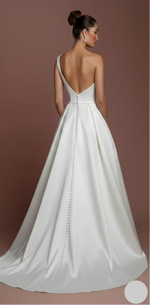 One Shoulder Wedding Dress Grecian Long Satin Bridal Gown - Image 3