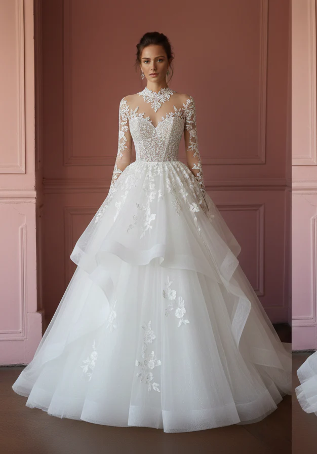Layered Wedding Dress Organza Ball Long Gown Classic Fashion - Image 2