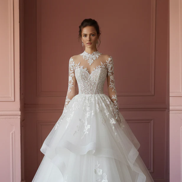 Layered Wedding Dress Organza Ball Long Gown Classic Fashion - Image 4