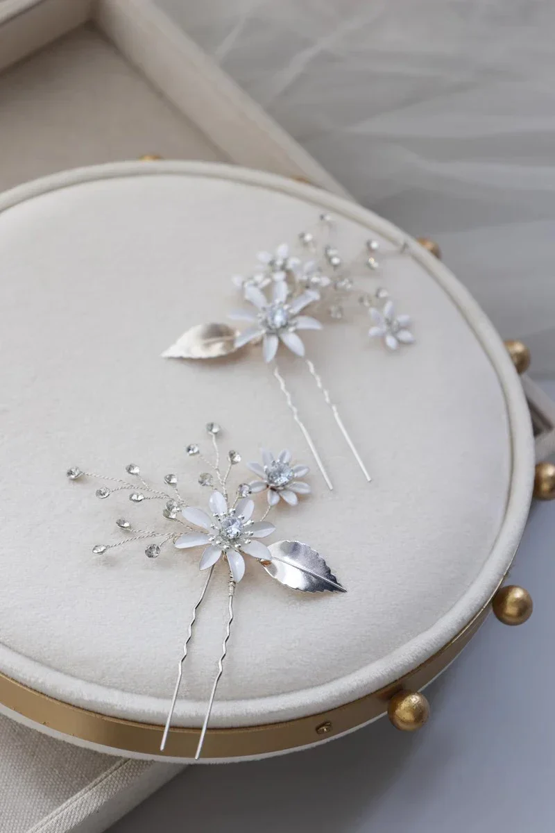 Crystal Rhinestones Hair Clip Pin Silver Color Hairpin Brides Women Girl Flower Head Piece Wedding Accessories Bridal Jewelry - Image 2