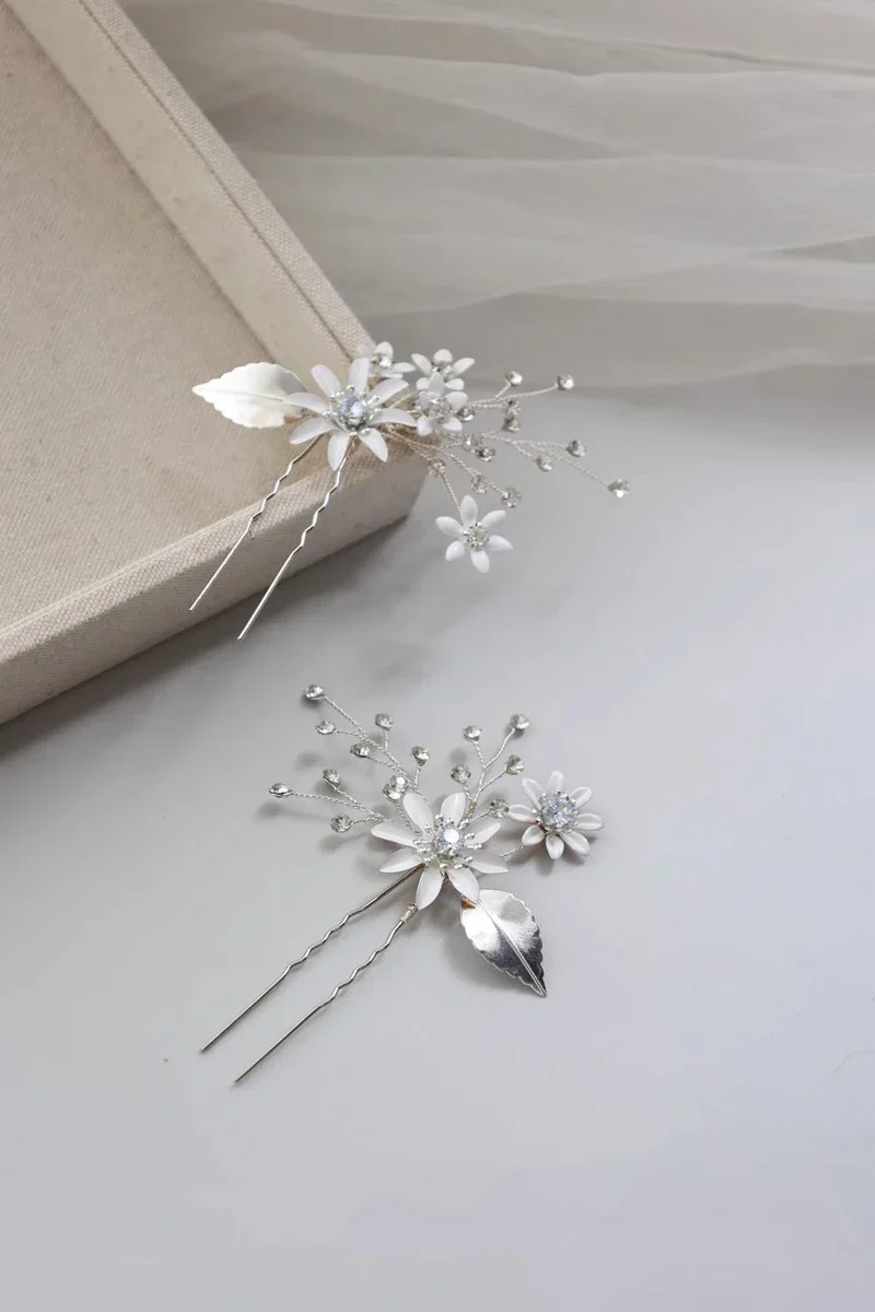 Crystal Rhinestones Hair Clip Pin Silver Color Hairpin Brides Women Girl Flower Head Piece Wedding Accessories Bridal Jewelry - Image 3