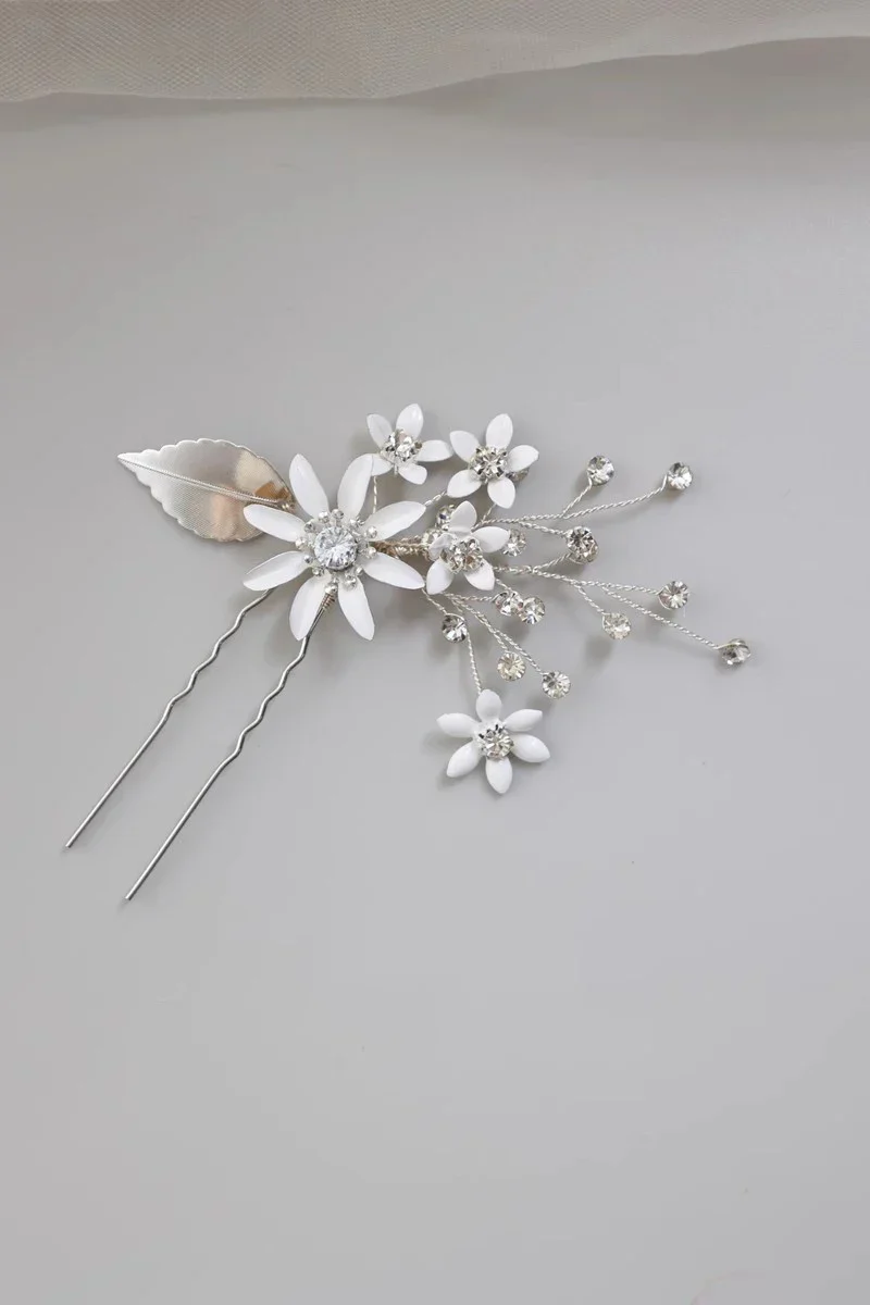 Crystal Rhinestones Hair Clip Pin Silver Color Hairpin Brides Women Girl Flower Head Piece Wedding Accessories Bridal Jewelry - Image 4
