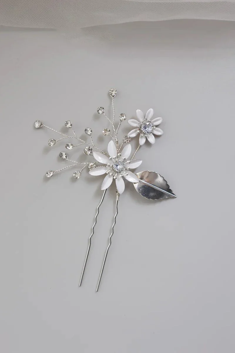 Crystal Rhinestones Hair Clip Pin Silver Color Hairpin Brides Women Girl Flower Head Piece Wedding Accessories Bridal Jewelry - Image 5