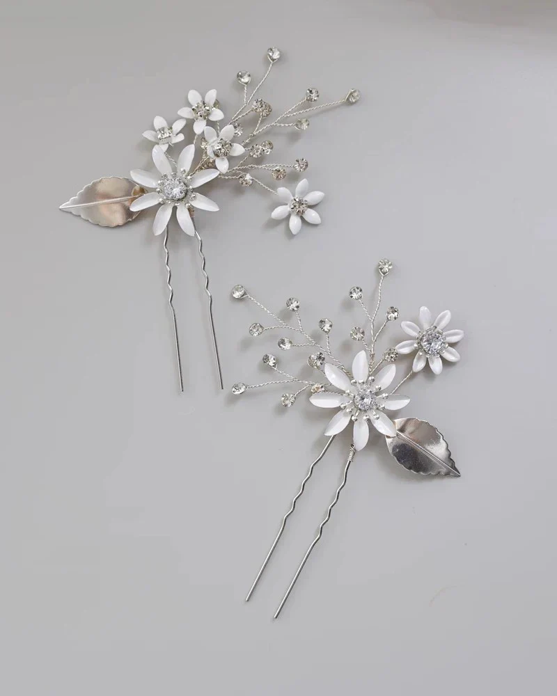 Crystal Rhinestones Hair Clip Pin Silver Color Hairpin Brides Women Girl Flower Head Piece Wedding Accessories Bridal Jewelry - Image 6