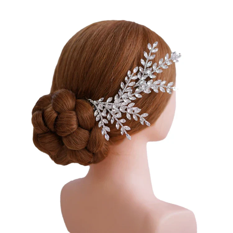 Crystal Rhinestones Hair Pin Clip Leaf Hairpin For Brides Bridesmaids Silver Color Head Piece Wedding Accessories Bridal Jewelry - Image 2