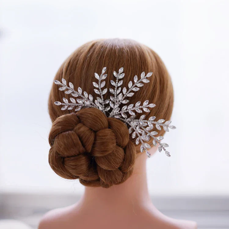 Crystal Rhinestones Hair Pin Clip Leaf Hairpin For Brides Bridesmaids Silver Color Head Piece Wedding Accessories Bridal Jewelry - Image 3