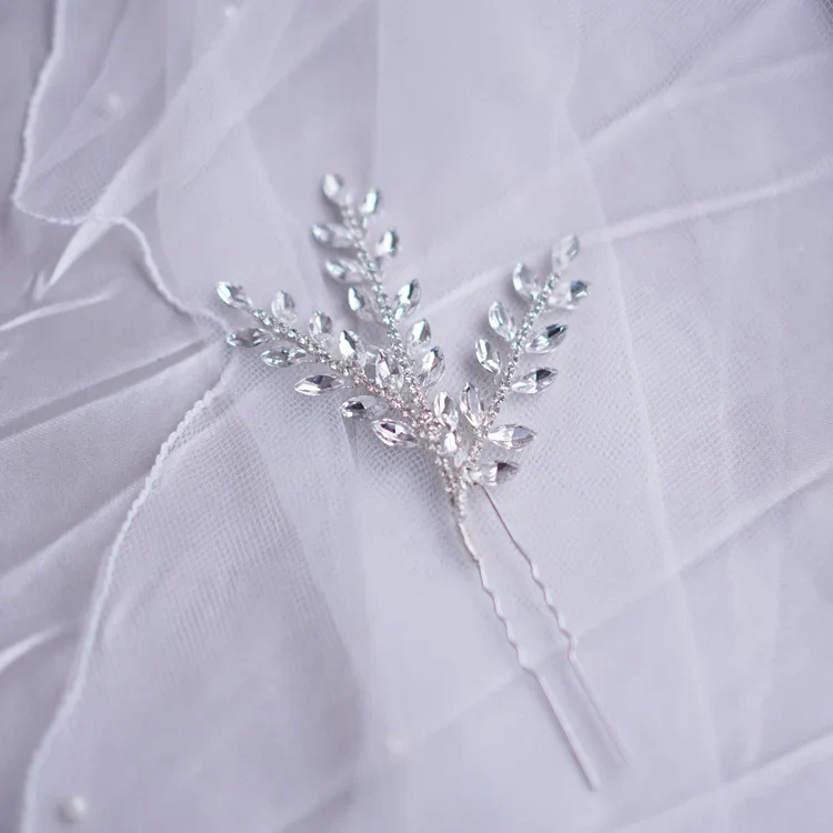 Crystal Rhinestones Hair Pin Clip Leaf Hairpin For Brides Bridesmaids Silver Color Head Piece Wedding Accessories Bridal Jewelry - Image 4