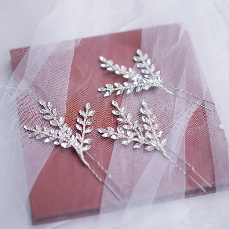 Crystal Rhinestones Hair Pin Clip Leaf Hairpin For Brides Bridesmaids Silver Color Head Piece Wedding Accessories Bridal Jewelry - Image 5