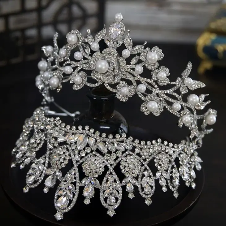 Crystal Rhinestones Tiaras and Crowns Pearl Diadem Women Bride Prom Pageant Headband Bridal Hair Jewelry Wedding Accessories
