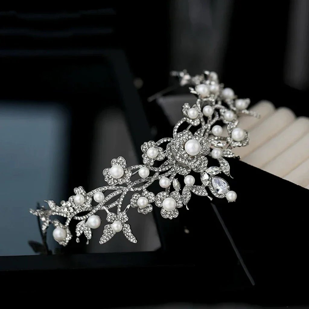 Crystal Rhinestones Tiaras and Crowns Pearl Diadem Women Bride Prom Pageant Headband Bridal Hair Jewelry Wedding Accessories - Image 2