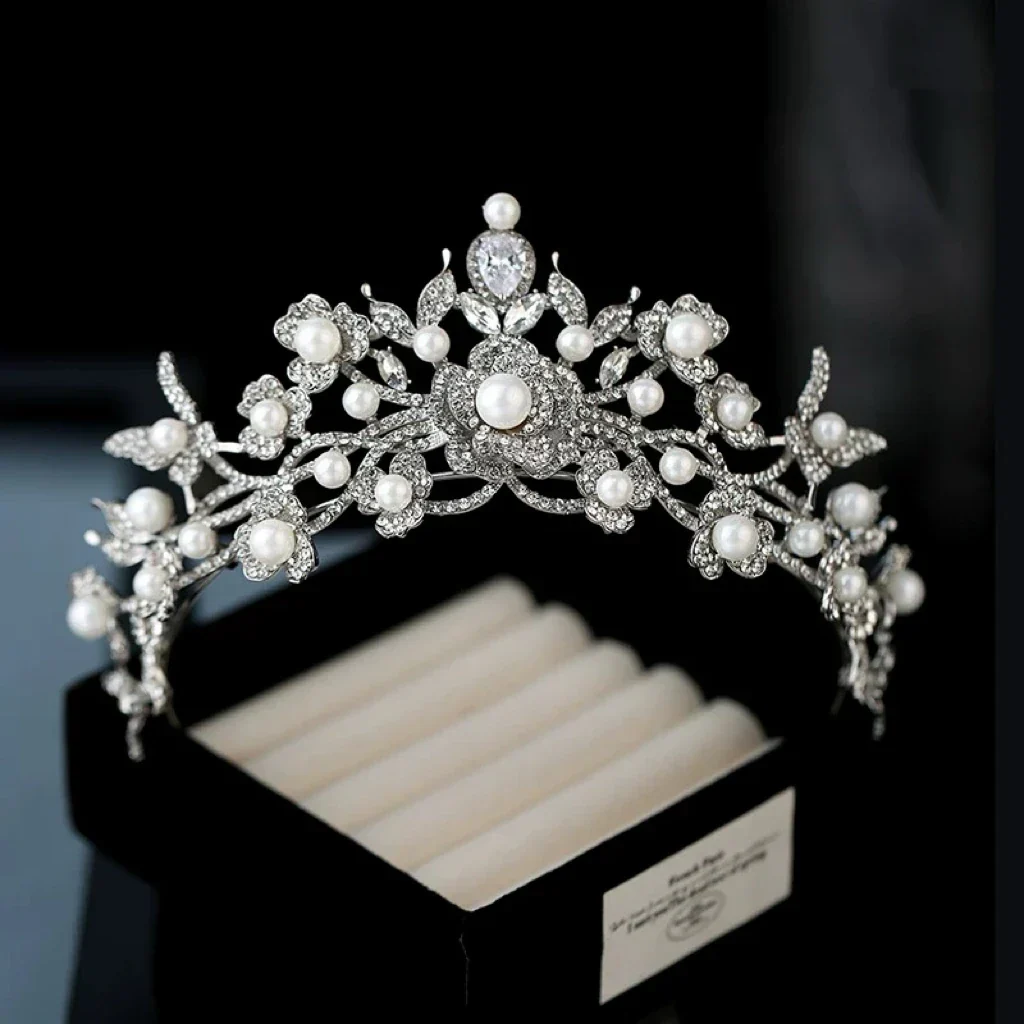Crystal Rhinestones Tiaras and Crowns Pearl Diadem Women Bride Prom Pageant Headband Bridal Hair Jewelry Wedding Accessories - Image 5