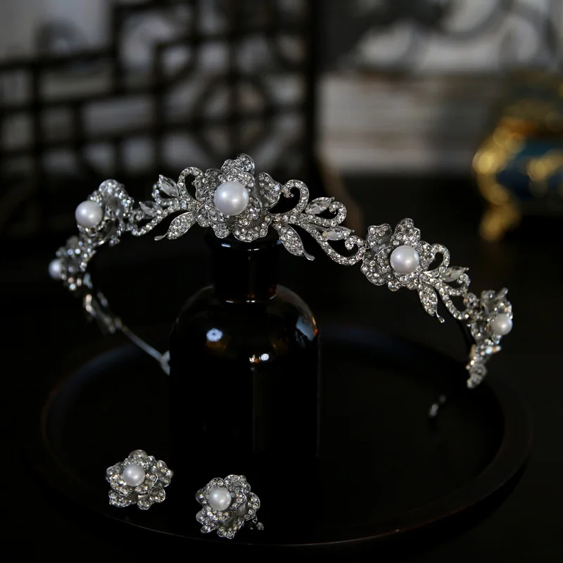 Crystal Tiaras And Crowns For Wedding Bride Headpiece Pearl Bridal Headbands Tiaras For Women Girl 15 Years Party Prom Headdress