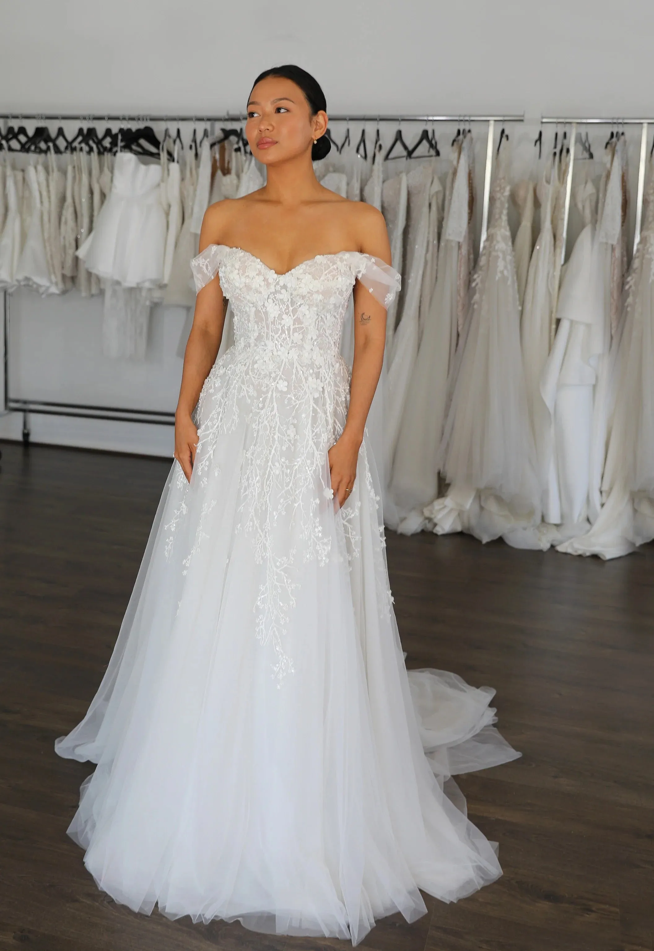 Detachable Off-the-Shoulder Tulle Lace Sleeves Wedding Dress Vestido De Novia Bow Satin Court Train Dress Bridal Gown Skirt - Image 4