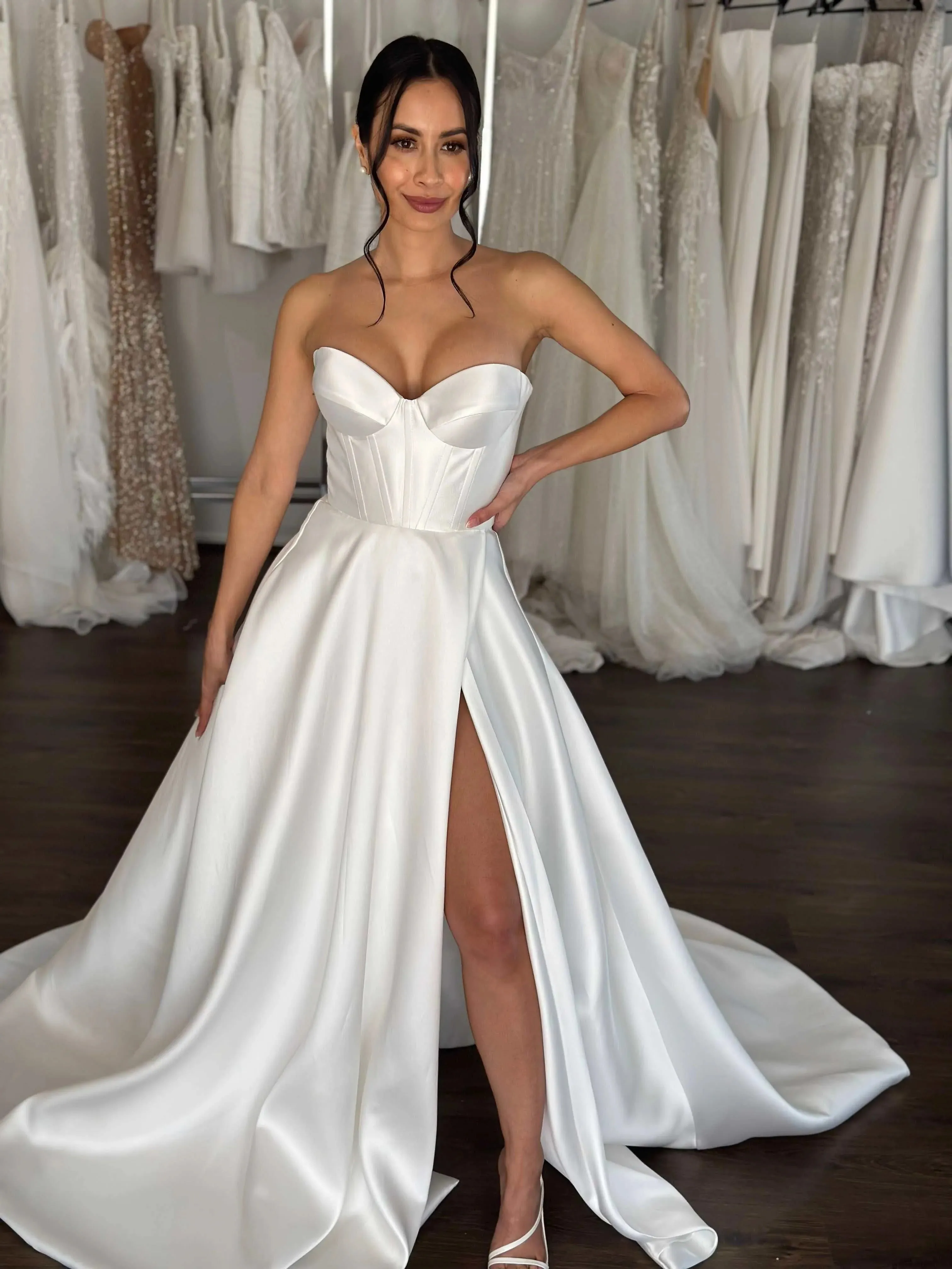 Dramatic full skirt Wedding Dress Satin Bridal Gown Skirt Vestido De Novia Bow Court Train Dress - Image 3