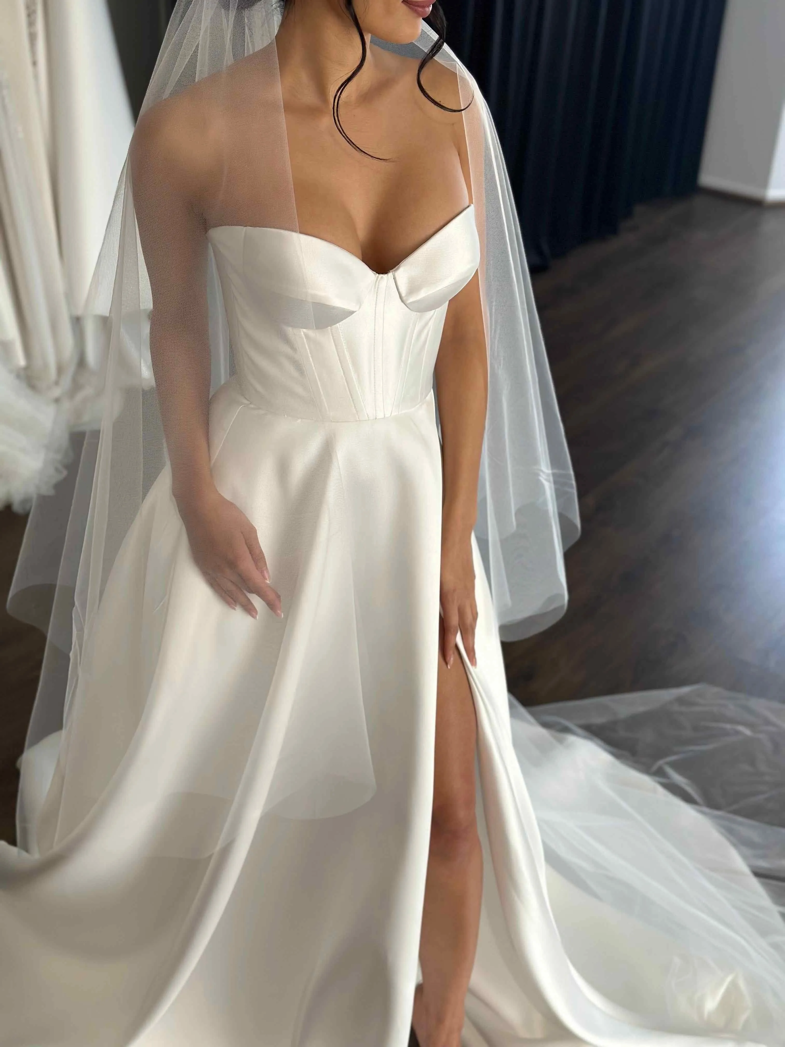 Dramatic full skirt Wedding Dress Satin Bridal Gown Skirt Vestido De Novia Bow Court Train Dress - Image 4