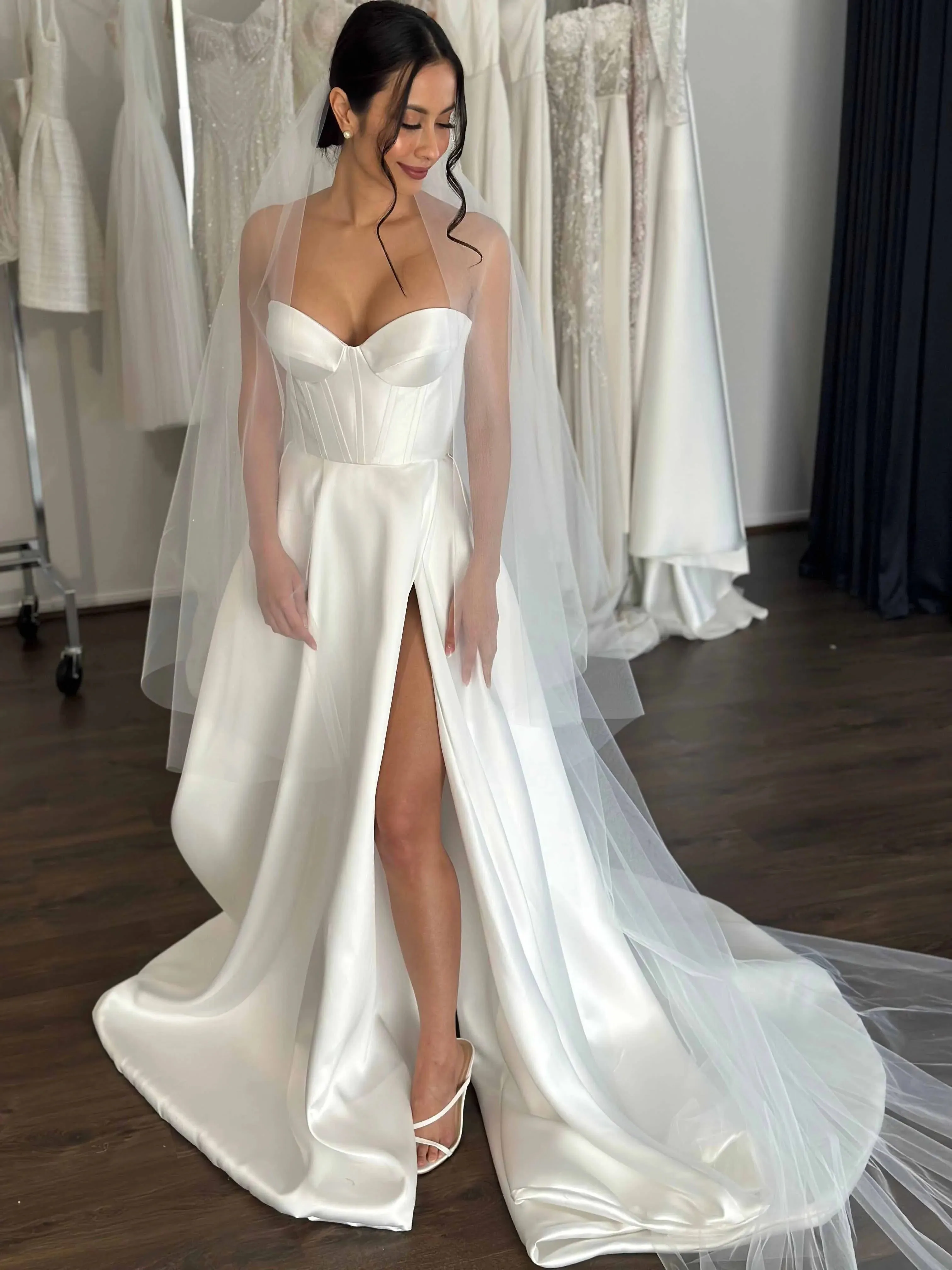 Dramatic full skirt Wedding Dress Satin Bridal Gown Skirt Vestido De Novia Bow Court Train Dress - Image 5