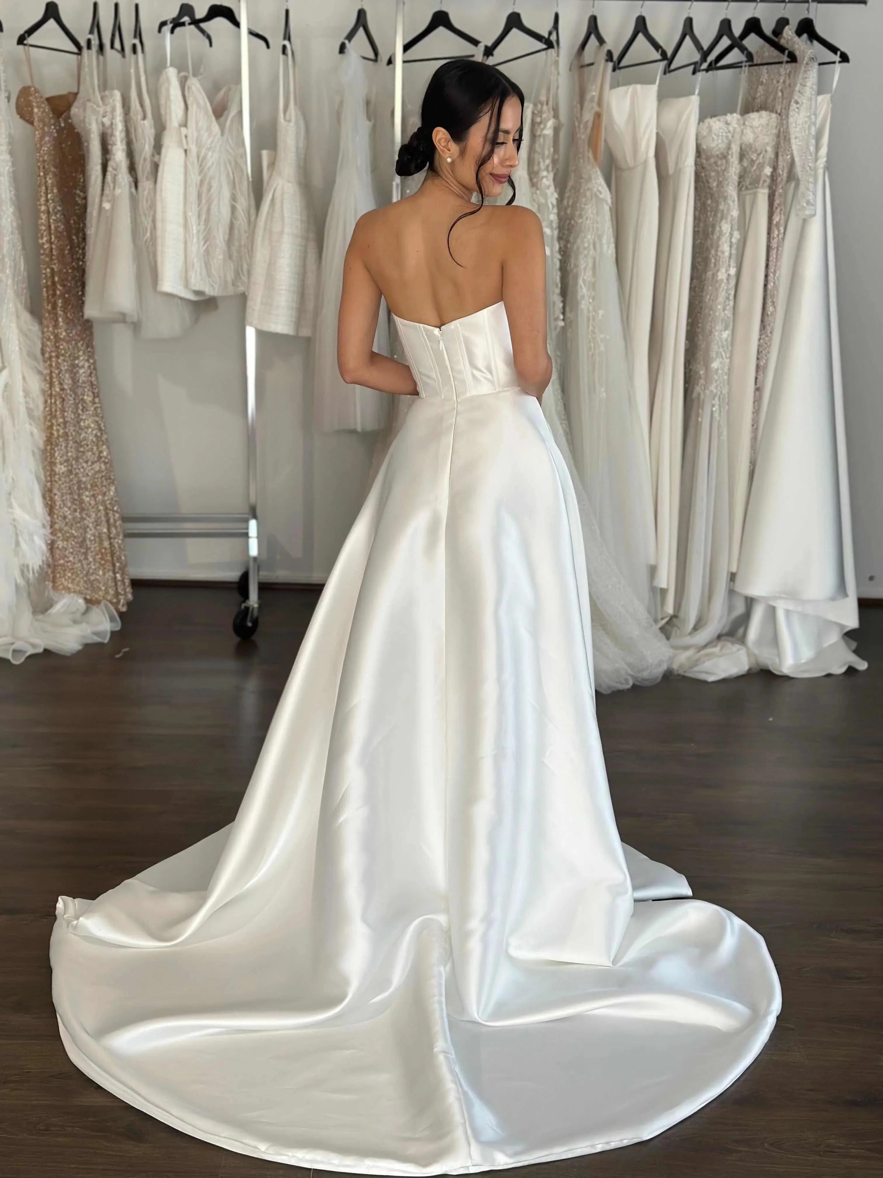 Dramatic full skirt Wedding Dress Satin Bridal Gown Skirt Vestido De Novia Bow Court Train Dress - Image 6