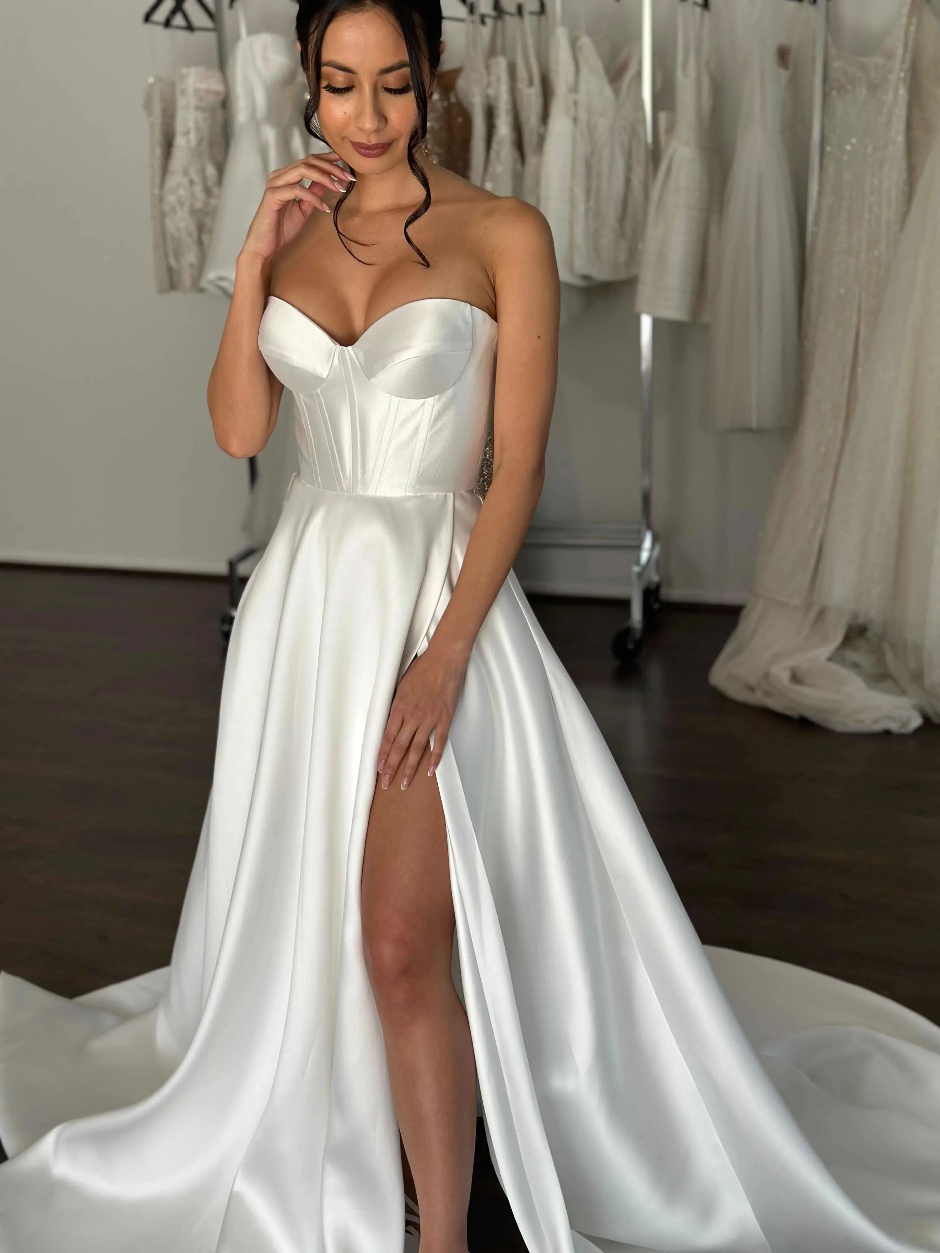 Dramatic full skirt Wedding Dress Satin Bridal Gown Skirt Vestido De Novia Bow Court Train Dress - Image 8
