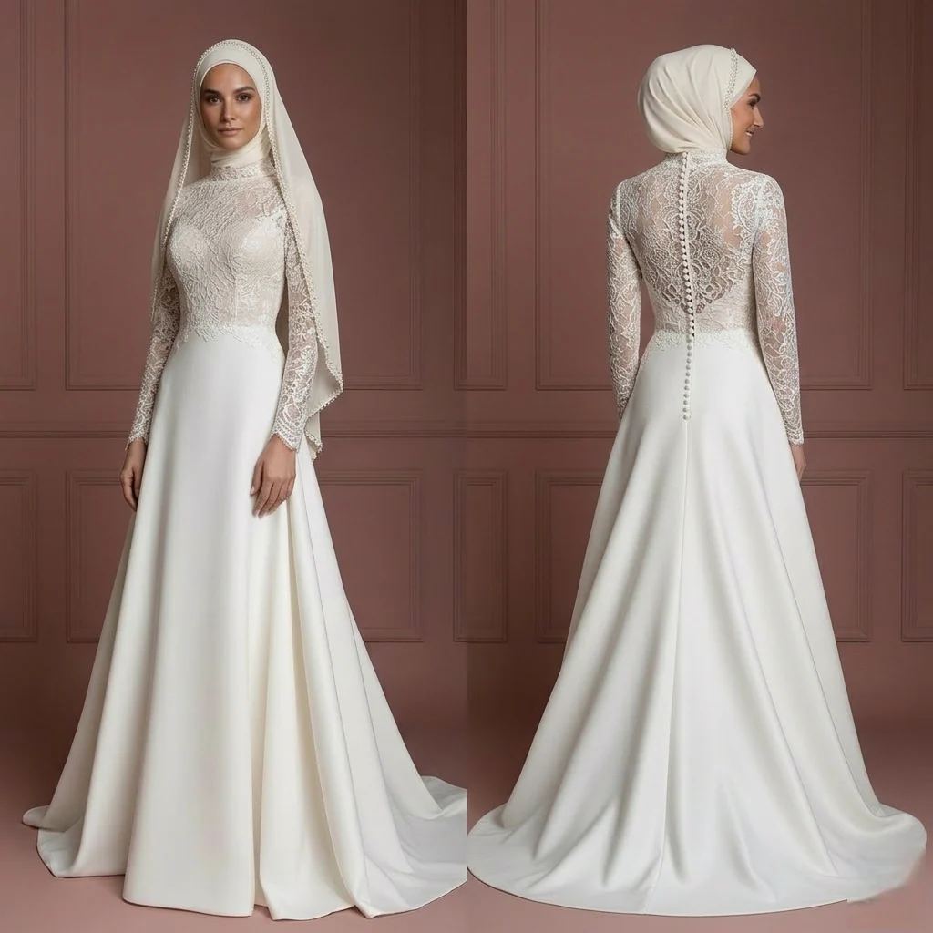 Custom Made Hijab Wedding Dress Tailored Bridal Muslim