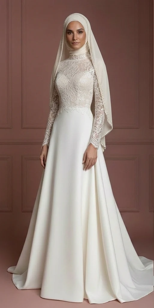 Custom Made Hijab Wedding Dress Tailored Bridal Muslim - Image 2