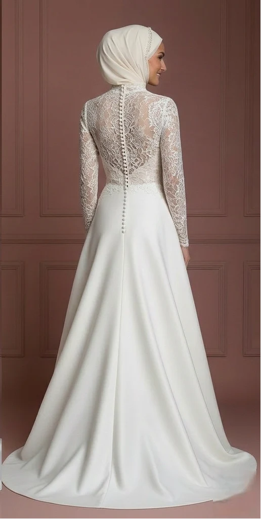 Custom Made Hijab Wedding Dress Tailored Bridal Muslim - Image 3