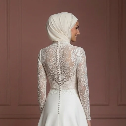Custom Made Hijab Wedding Dress Tailored Bridal Muslim - Image 5