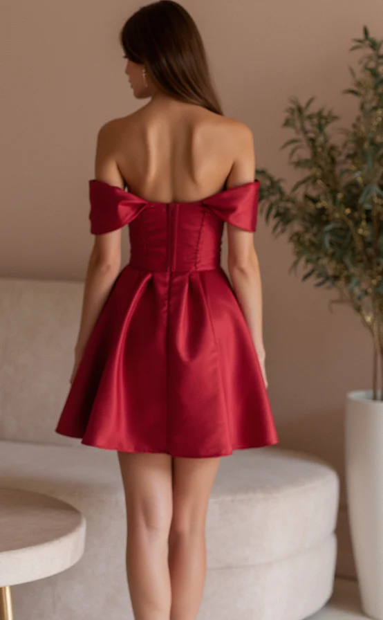 Daring Red Evening Dress & Prom Dress with Sheer Sleeves and Plunging Neckline - Image 3