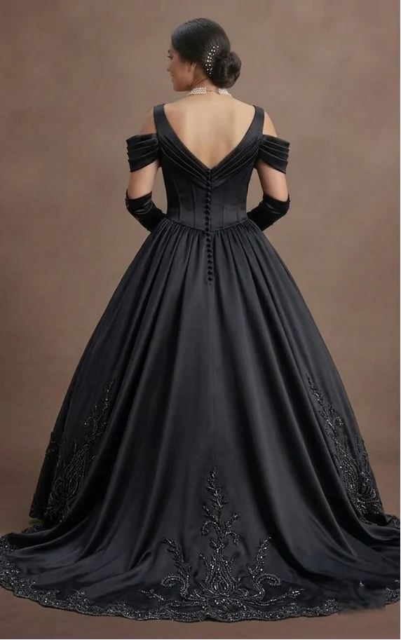 Dark Empress Black Quinceañera Dress in Heavy Satin - Image 3
