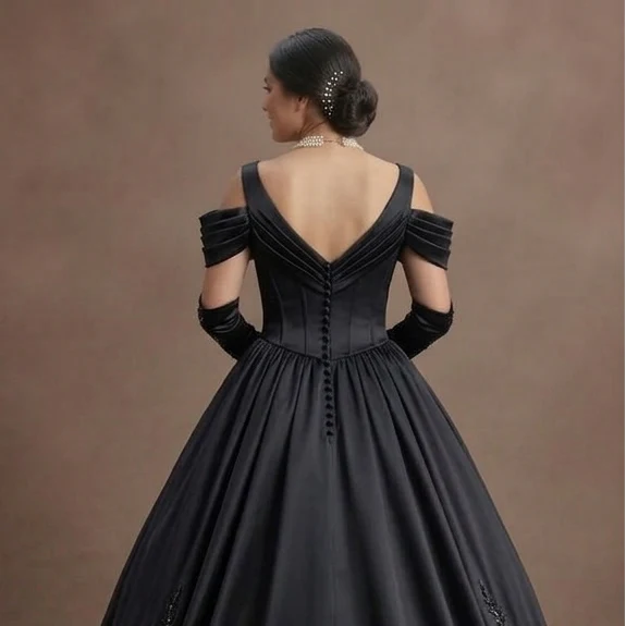 Dark Empress Black Quinceañera Dress in Heavy Satin - Image 5