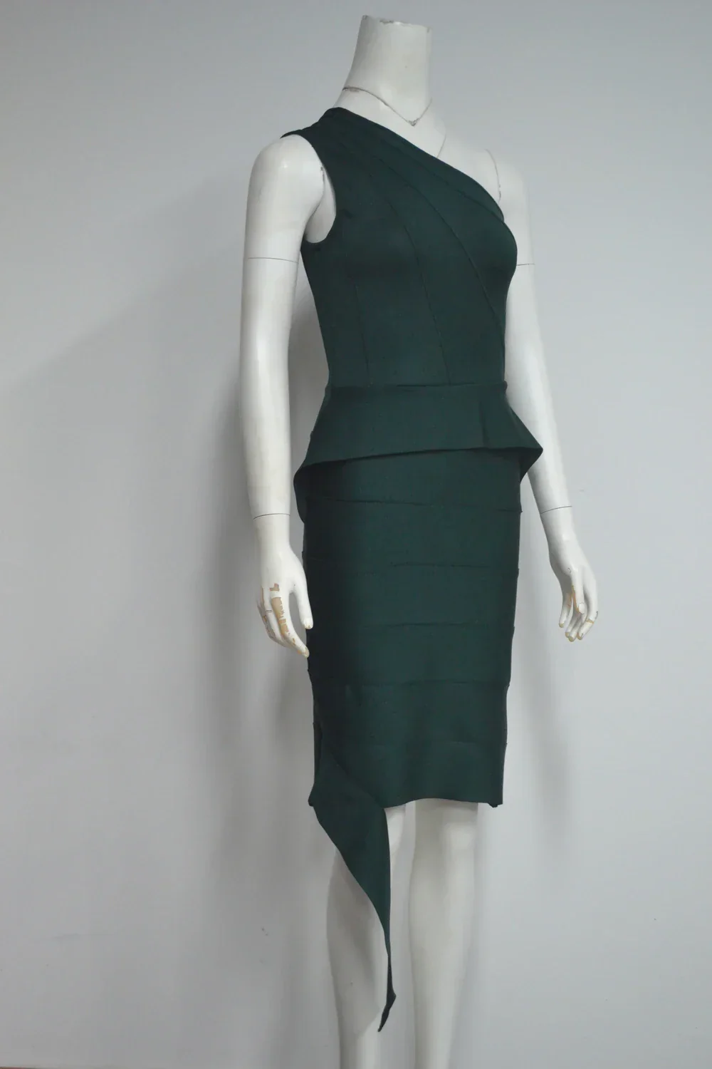 Darkgreen Color Women Sexy One Shoulder Ruffles Bodycon Mini Bandage Dress Office Lady Celebrate Evening Party Outfit Vestido - Image 4