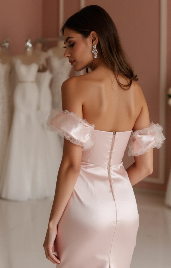 Dazzling Pink Evening Dress & Prom Dress with Pearl Embellishments for a Chic Touch - Image 3