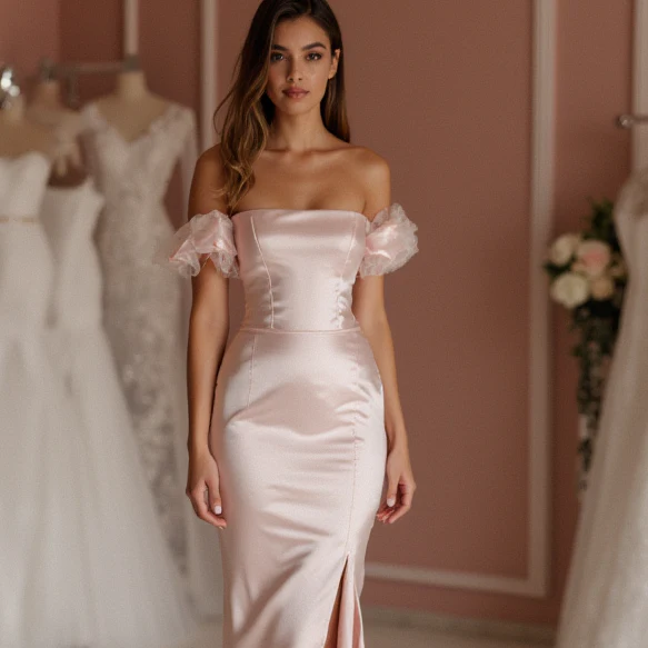 Dazzling Pink Evening Dress & Prom Dress with Pearl Embellishments for a Chic Touch - Image 4
