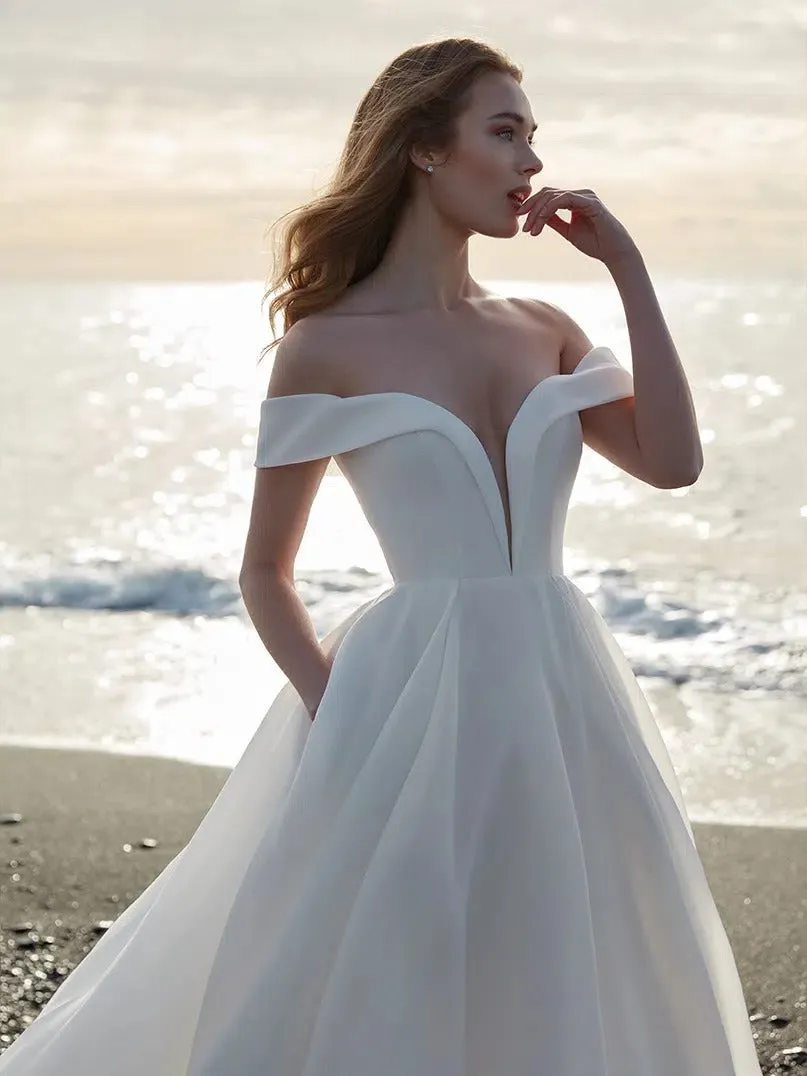 Princess Wedding Dress in White Mikado and Organza Satin Vestido De Novia Bridal Gown Court Train Princess Modern Mermaid Wedding Dress Bow - Image 4