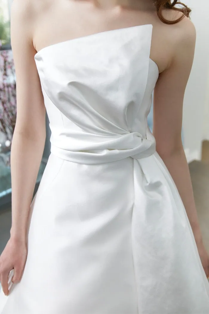 A-Line Strapless Bridal Gown Mermaid Wedding Dress Bow Court Simple Vestido De Novia Satin Train Princess Dress - Image 3
