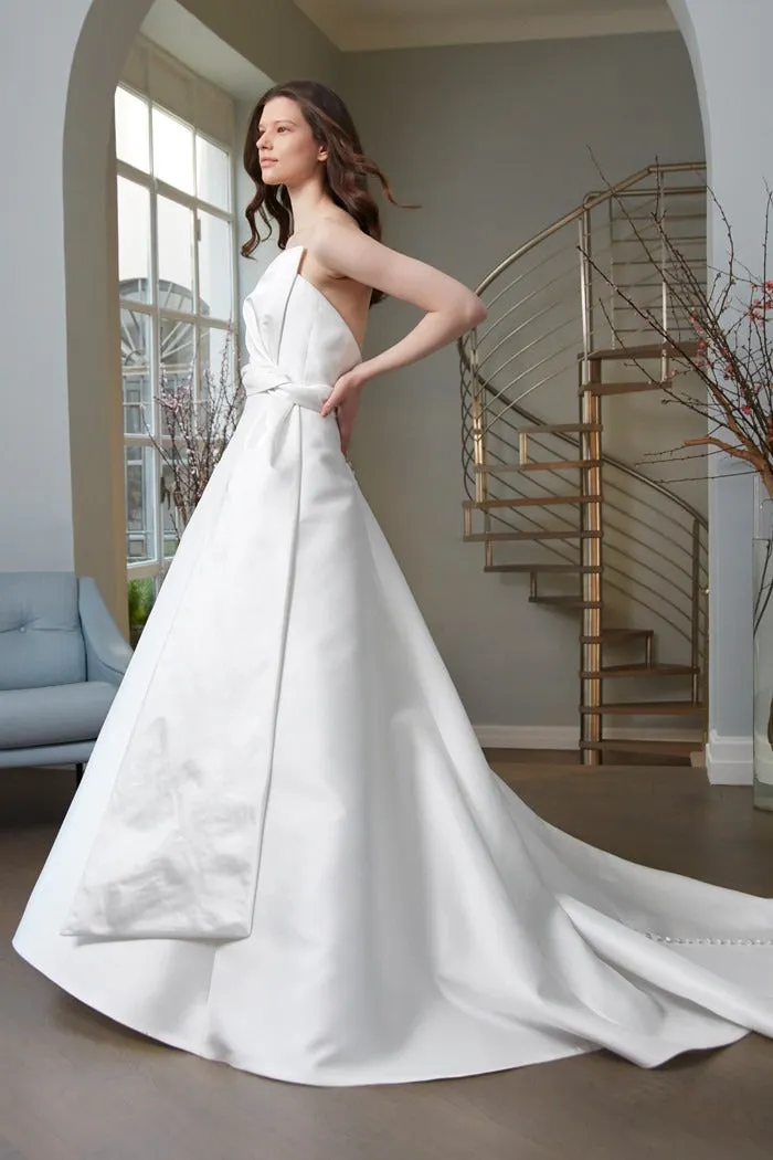 A-Line Strapless Bridal Gown Mermaid Wedding Dress Bow Court Simple Vestido De Novia Satin Train Princess Dress - Image 4
