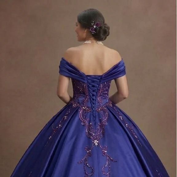 Deep Purple Quinceañera Gown in Royal Satin Fabric - Image 5