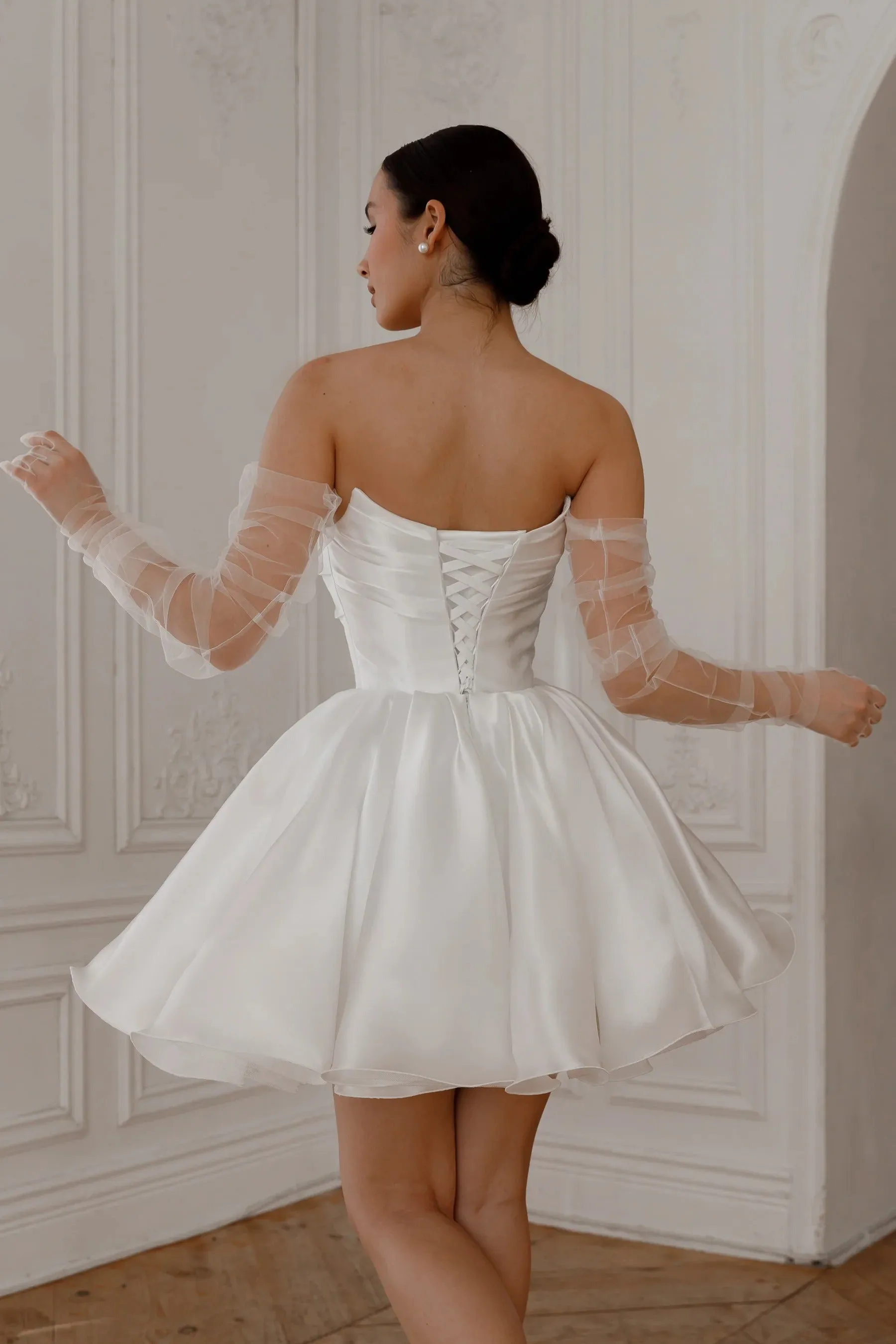 Short Wedding Dress with Detachable Straps Modern Mermaid Princess Gown Bow Court Train Dress Satin Vestido De Novia - Image 10