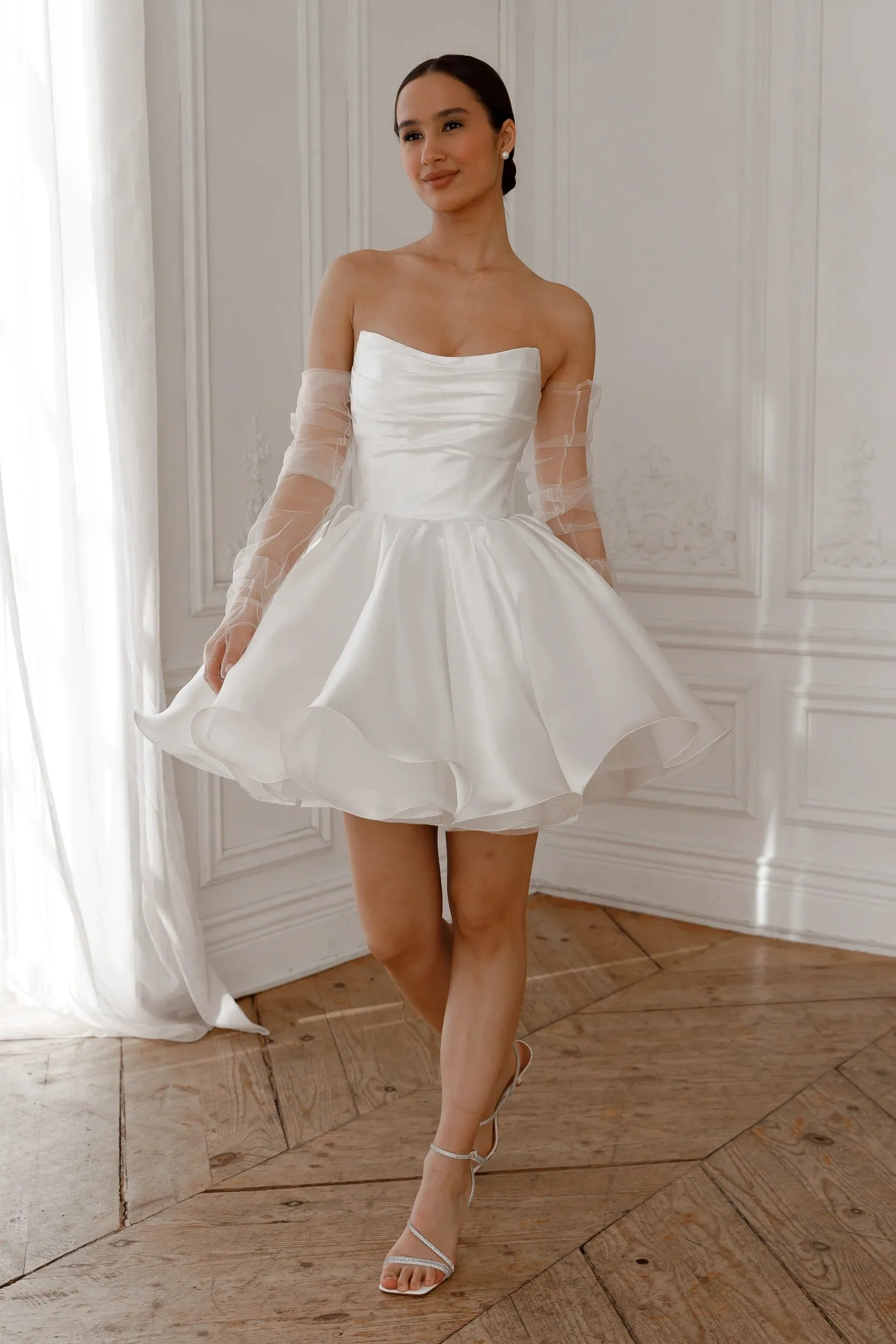 Short Wedding Dress with Detachable Straps Modern Mermaid Princess Gown Bow Court Train Dress Satin Vestido De Novia - Image 13
