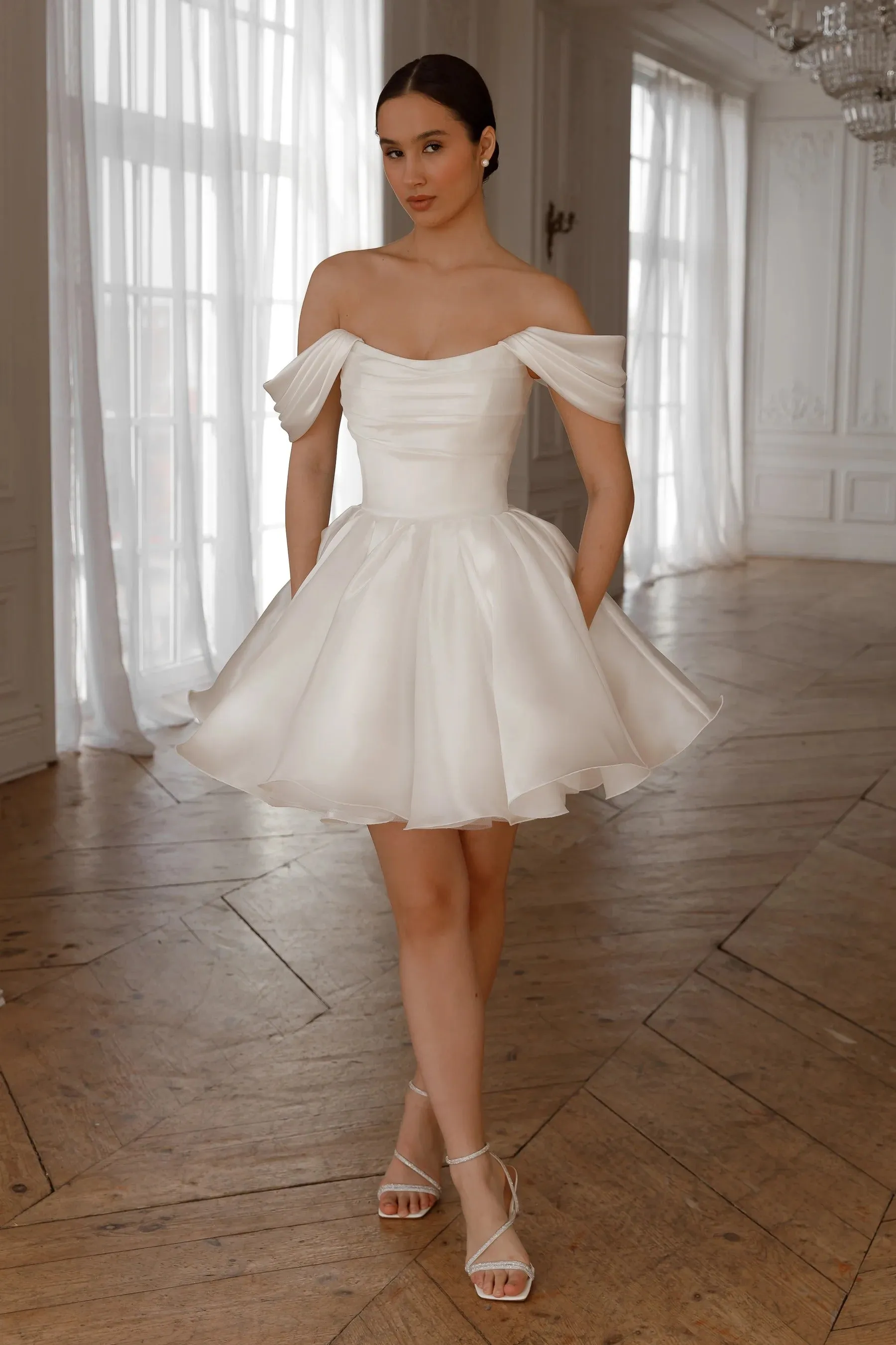 Short Wedding Dress with Detachable Straps Modern Mermaid Princess Gown Bow Court Train Dress Satin Vestido De Novia - Image 4