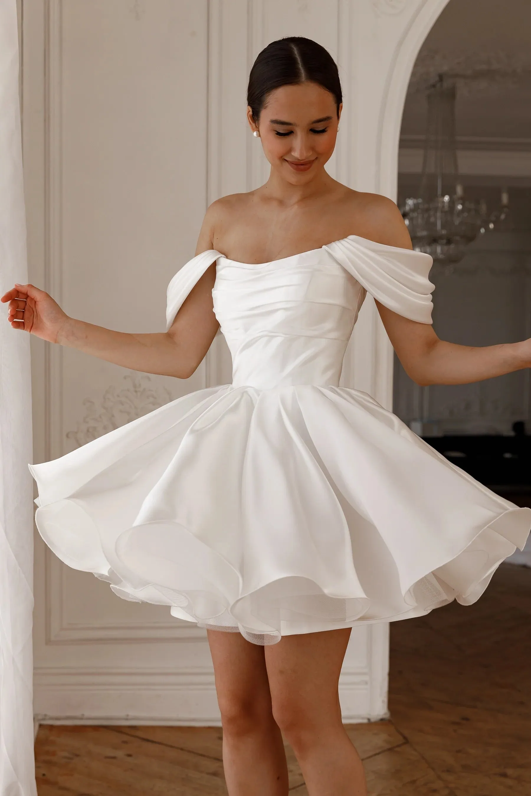 Short Wedding Dress with Detachable Straps Modern Mermaid Princess Gown Bow Court Train Dress Satin Vestido De Novia - Image 8